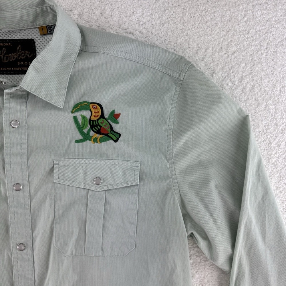 Howler Bros Gaucho Snapshirt  Embroidered Toucans Mens  Large Green Western - Picture 2 of 13